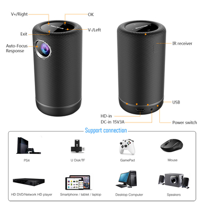 4K Android 9 Projector LED Wireless Mini DLP Projectors พร้อมโหมดลำโพงไฮไฟ